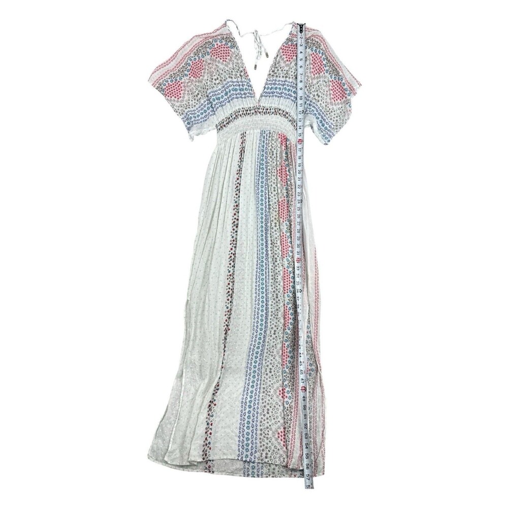 Lovestitch Boho Maxi Dress S/M White Floral Swiss Dot Flutter Sleeve Cover Up - Picture 9 of 9